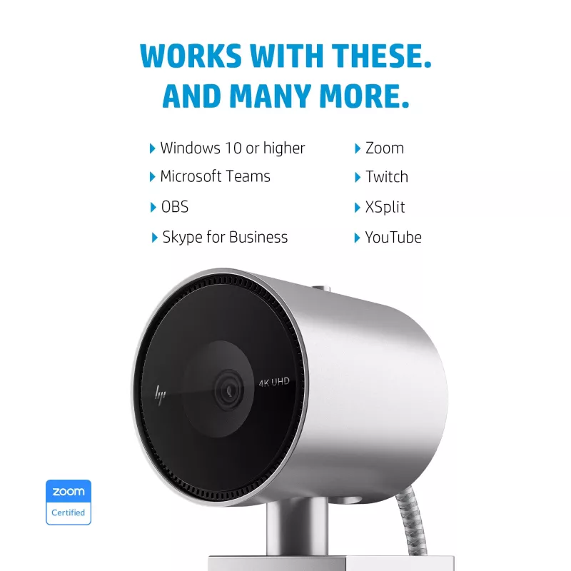 HP 950 webcam 4K, 3840 x 2160 pixel, Full HD, 30 fps, 1x, Auto, Auto