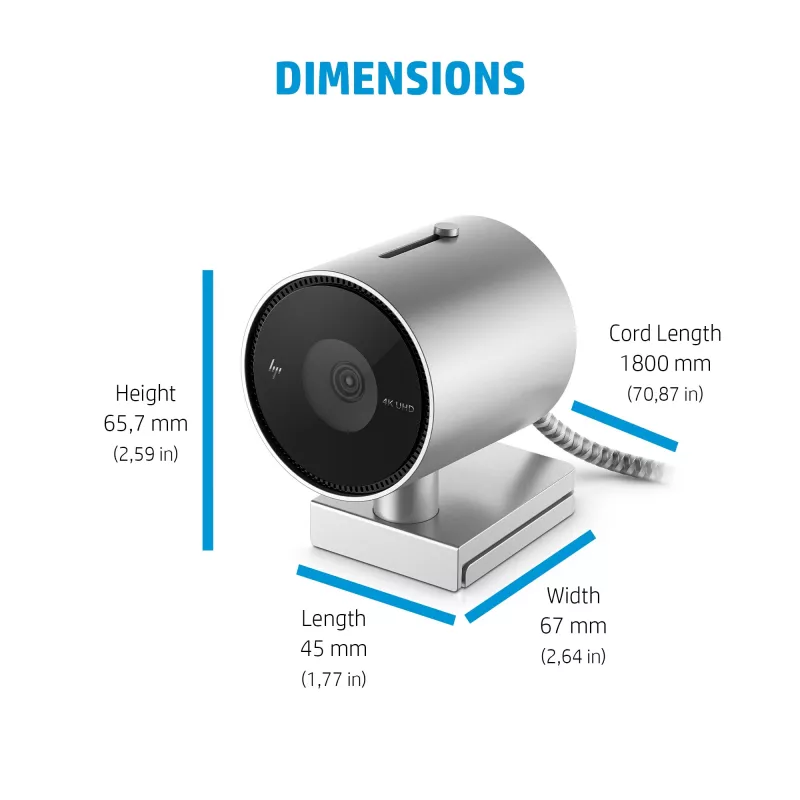 HP 950 webcam 4K, 3840 x 2160 pixel, Full HD, 30 fps, 1x, Auto, Auto