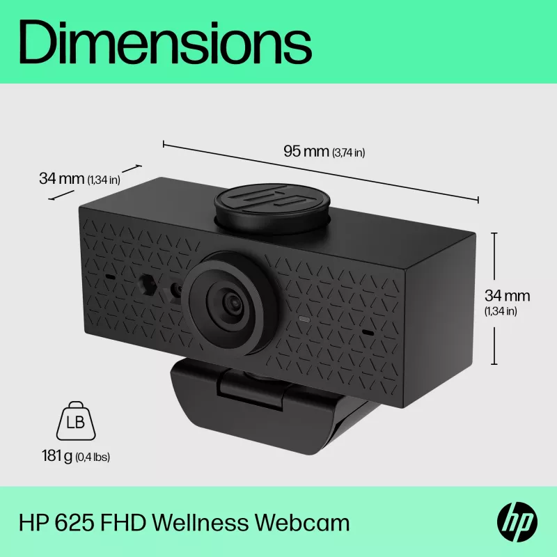 HP 625 FHD Webcam, 4 MP, 1920 x 1080 Pixel, Full HD, business, USB, nero