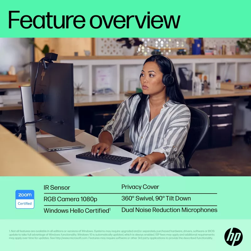 HP 625 FHD Webcam, 4 MP, 1920 x 1080 Pixel, Full HD, business, USB, nero