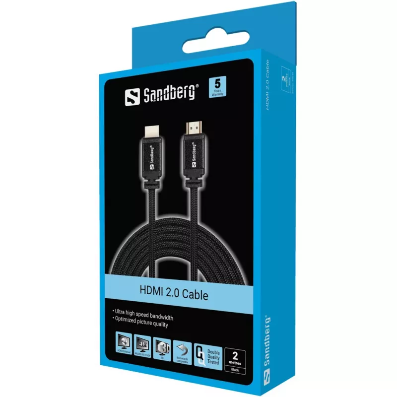 Cavo HDMI 2.0 Sandberg 19M-19M, 2 m, HDMI Type A (standard), HDMI Type A (standard), nero