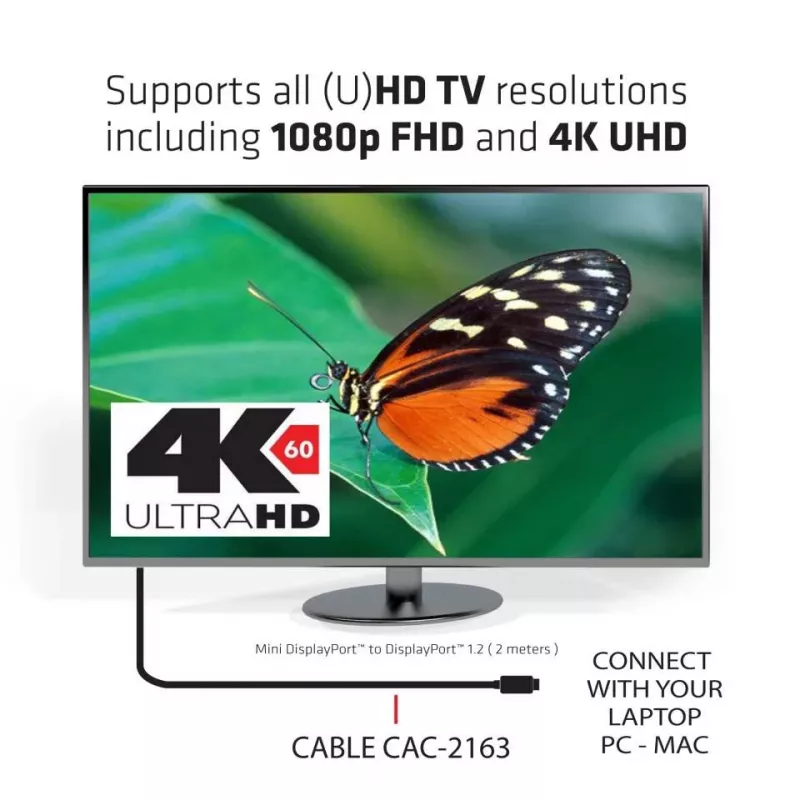Cavo Club 3D CAC-2163 da Mini DisplayPort a DisplayPort 1.2 HBR2, maschio/maschio, 2 m (6,56 ft), 4K60Hz