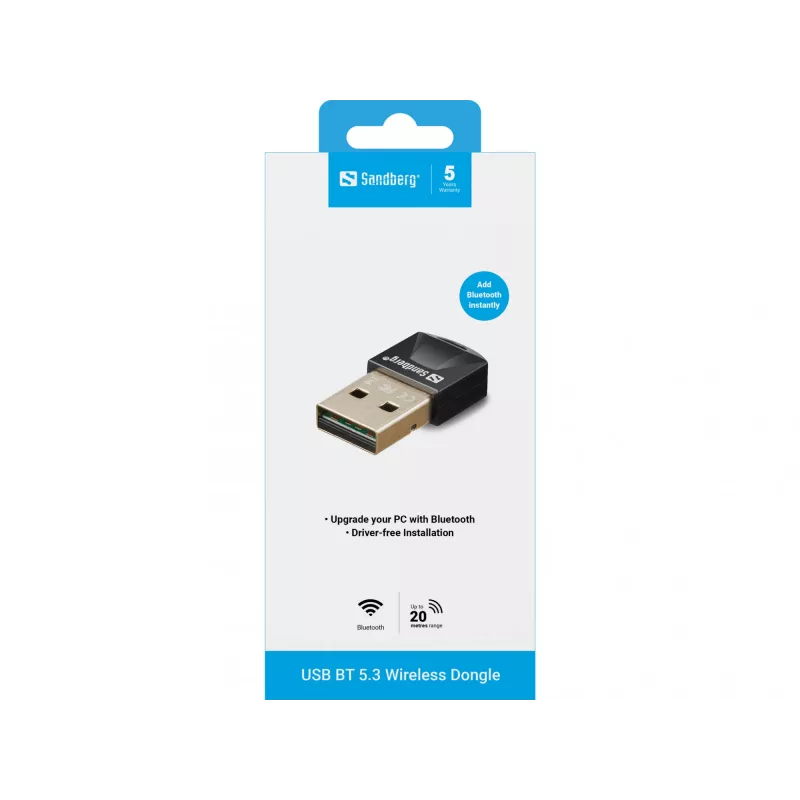 Dongle USB BT 5.3 Sandberg, wireless, USB, Bluetooth, 3 Mbit/s, nero