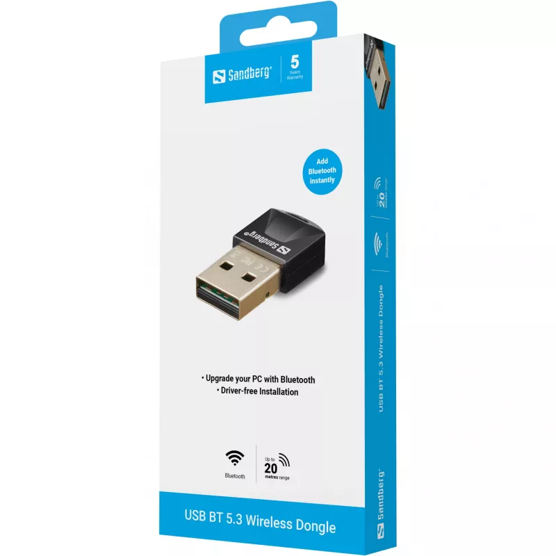 Dongle USB BT 5.3 Sandberg, wireless, USB, Bluetooth, 3 Mbit/s, nero