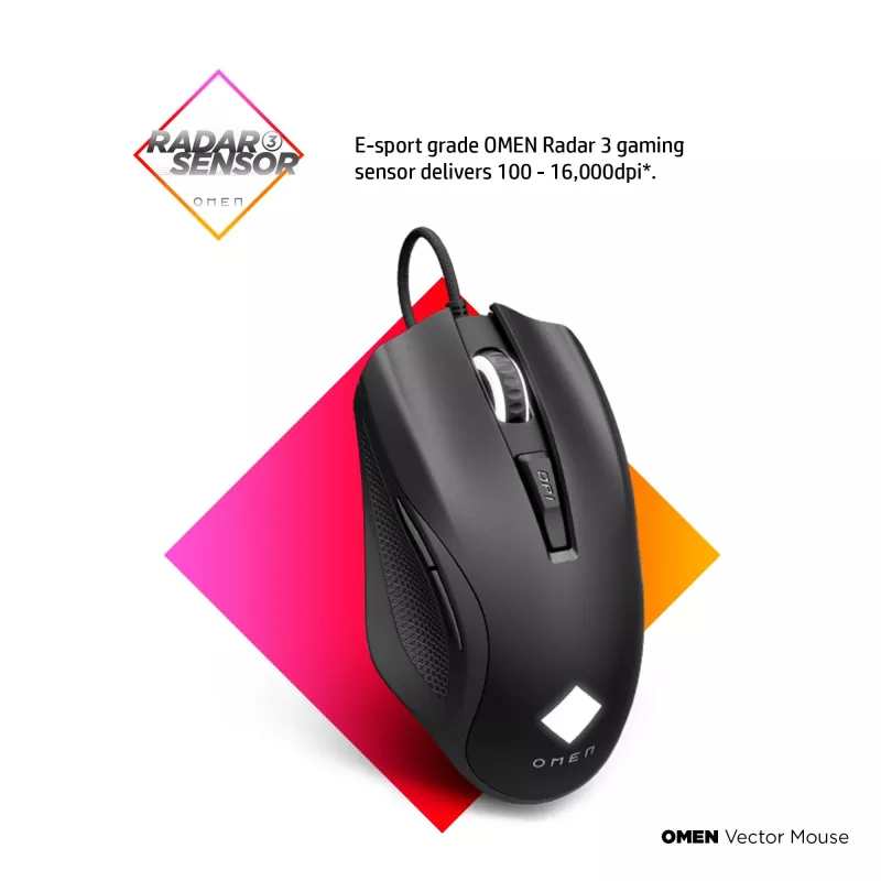 Mouse HP OMEN Vector, per destrorsi, IR-LED, USB Type-A, 16000 DPI, 1 ms, nero