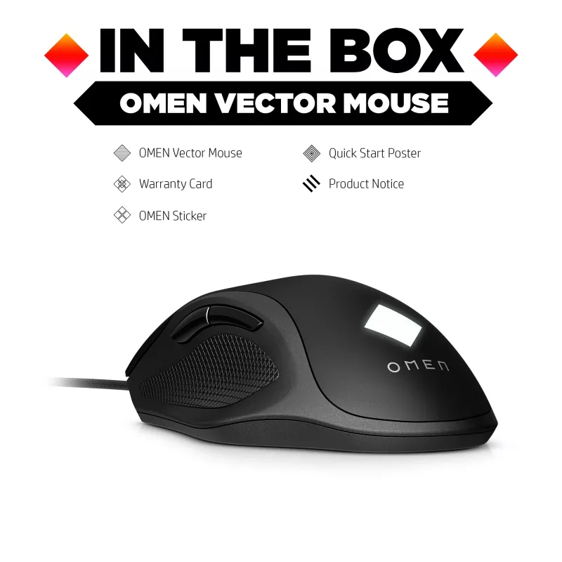 Mouse HP OMEN Vector, per destrorsi, IR-LED, USB Type-A, 16000 DPI, 1 ms, nero