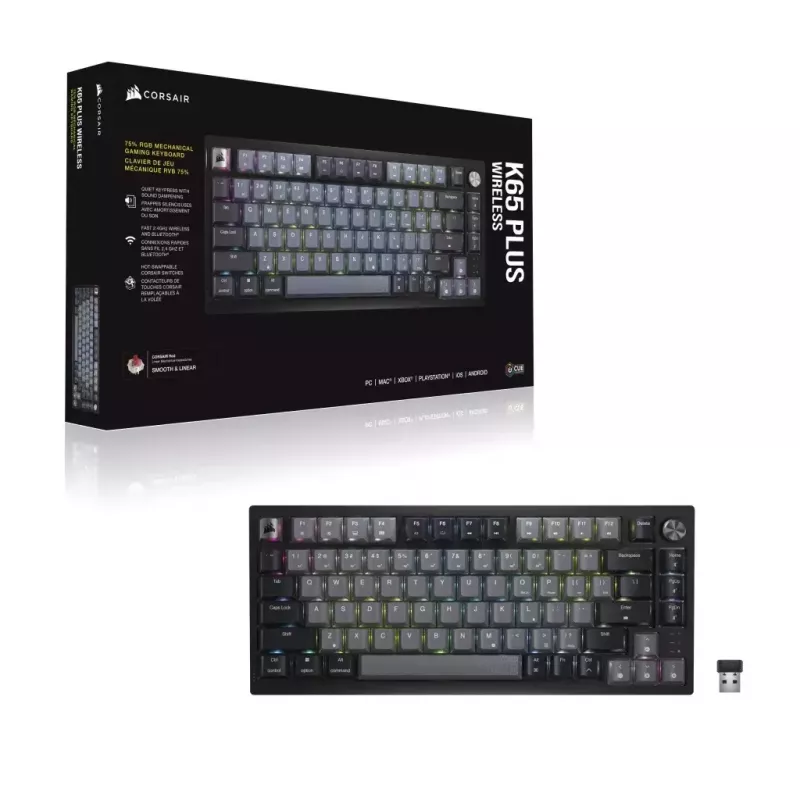 Tastiera da gaming meccanica Corsair K65 PLUS WIRELESS RGB Wireless USB nera