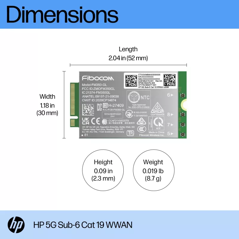 HP 5G Sub-6 Cat 19 WWAN schede/adattatori di interfaccia