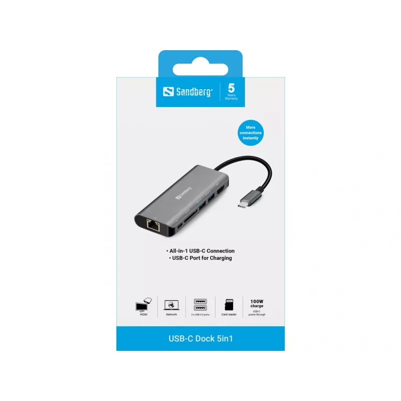 Sandberg Dock USB-C HDMI+LAN+SD+USB100W