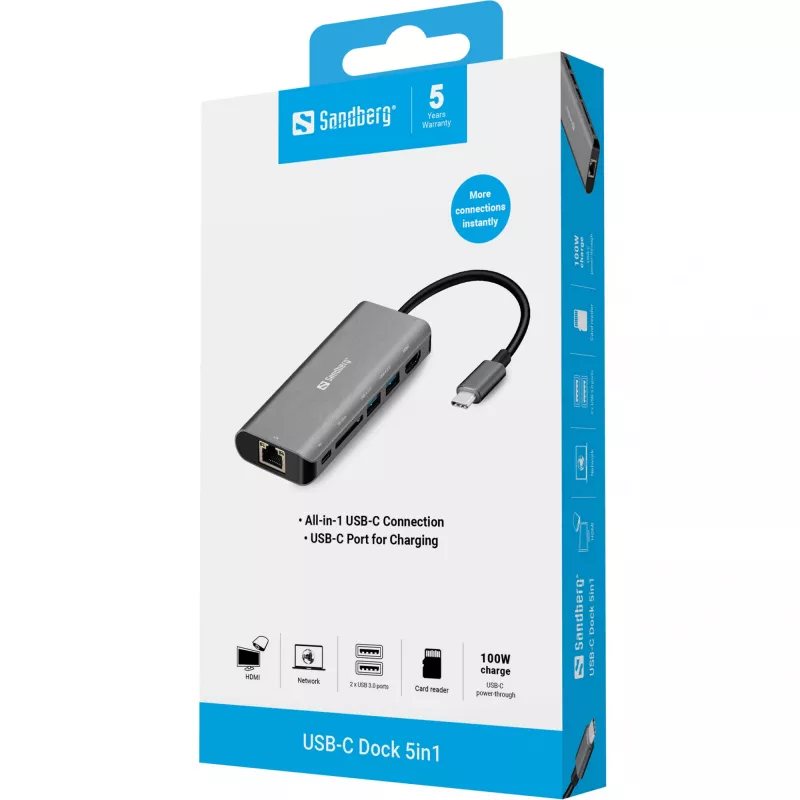 Sandberg Dock USB-C HDMI+LAN+SD+USB100W