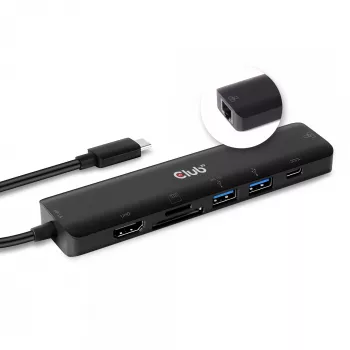 CLUB3D USB-C hub 7-in-1 HDMI 4K60Hz slot per schede SD TF 2x USB Type-A USB Type-C PD RJ45 funziona con Thunderbolt 3