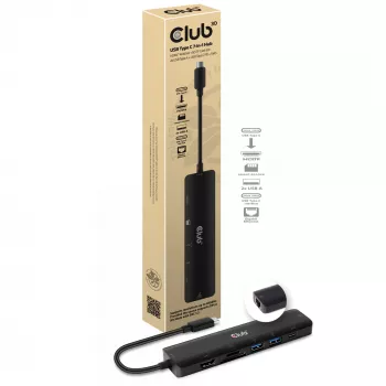 CLUB3D USB-C hub 7-in-1 HDMI 4K60Hz slot per schede SD TF 2x USB Type-A USB Type-C PD RJ45 funziona con Thunderbolt 3