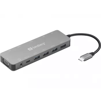 Sandberg Dock da viaggio USB-C 13-in-1, USB Type-C, 100 W Power Delivery, Ethernet 1000 Mbit/s