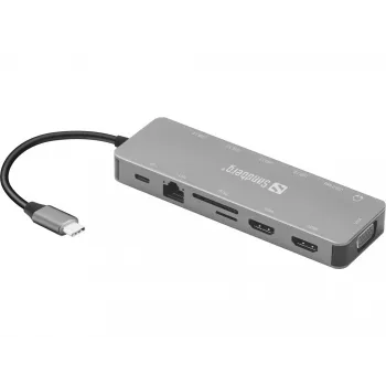 Sandberg Dock da viaggio USB-C 13-in-1, USB Type-C, 100 W Power Delivery, Ethernet 1000 Mbit/s