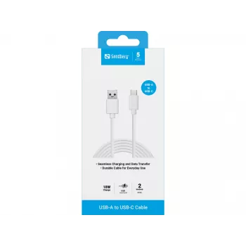 Sandberg USB-C 3.1 USB-A 3.0 2M, 2 m, USB C, USB A, USB 3.2 Gen 1 (3.1 Gen 1), connettore maschio/connettore maschio, bianco