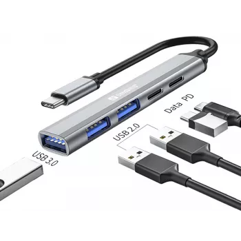 Sandberg USB-C a 3xUSB-A+2xUSB-C SAVER USB 3.2 Gen 1 grigio alluminio