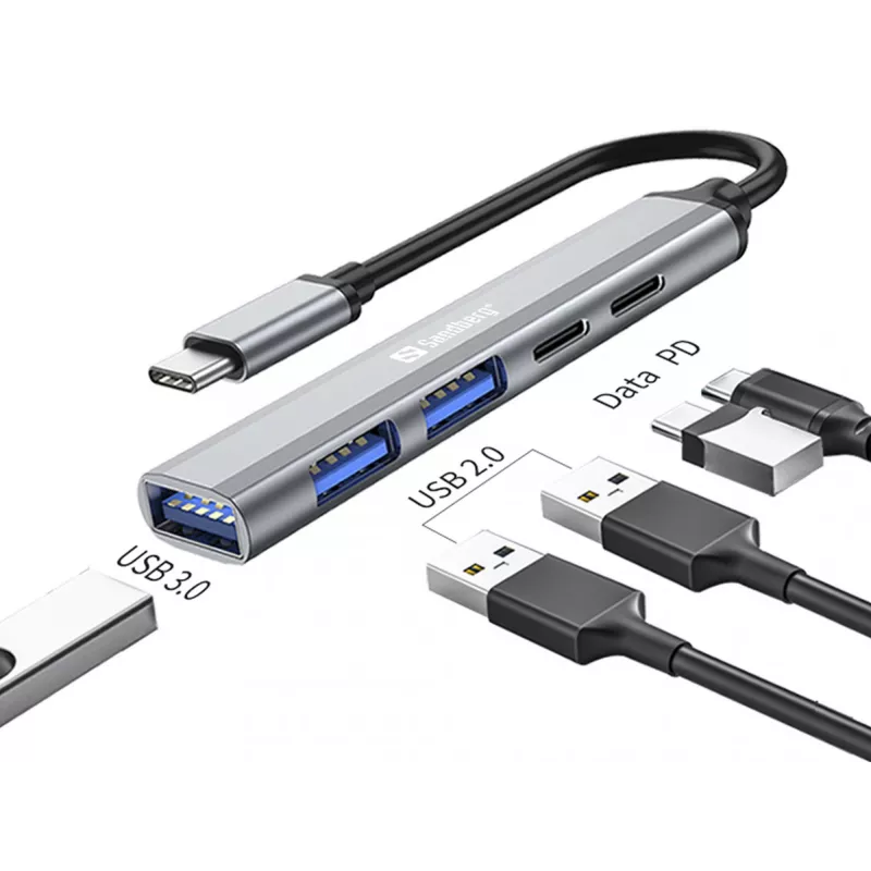 Sandberg USB-C a 3xUSB-A+2xUSB-C SAVER USB 3.2 Gen 1 grigio alluminio