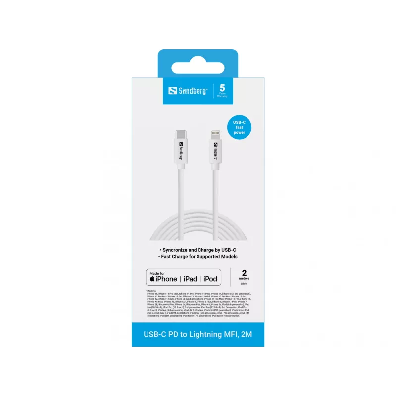 Cavo Sandberg USB-C PD a Lightning MFI 2M 2m Lightning USB C