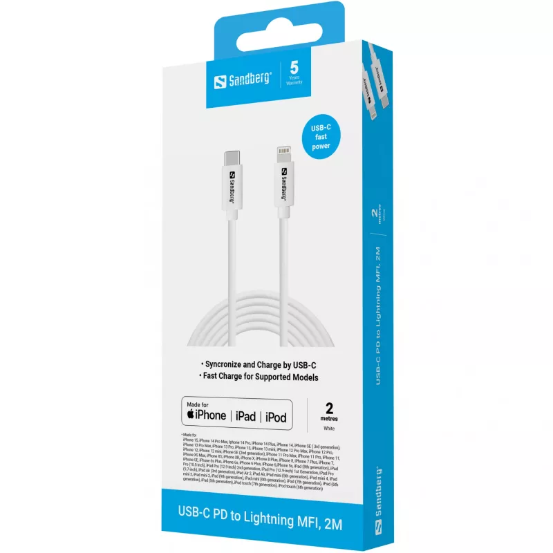 Cavo Sandberg USB-C PD a Lightning MFI 2M 2m Lightning USB C