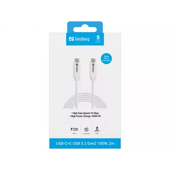 Cavo Sandberg USB-C>C USB 3.1 G2 100W 2M bianco