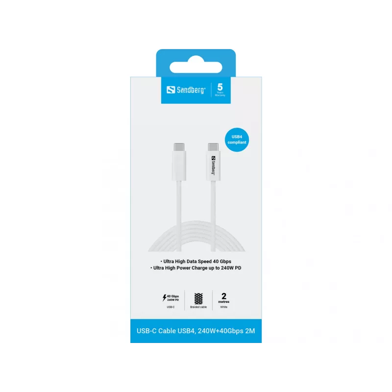 Cavo Sandberg USB-C>C USB4 240W 40Gbps 2M
