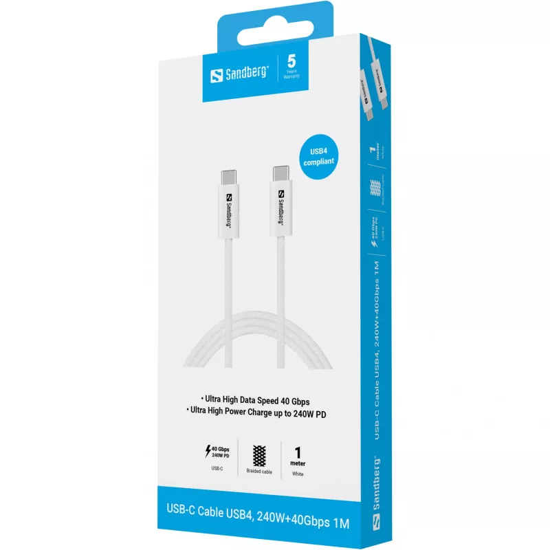 Cavo Sandberg USB-C>C USB4 240W 40Gbps 1M