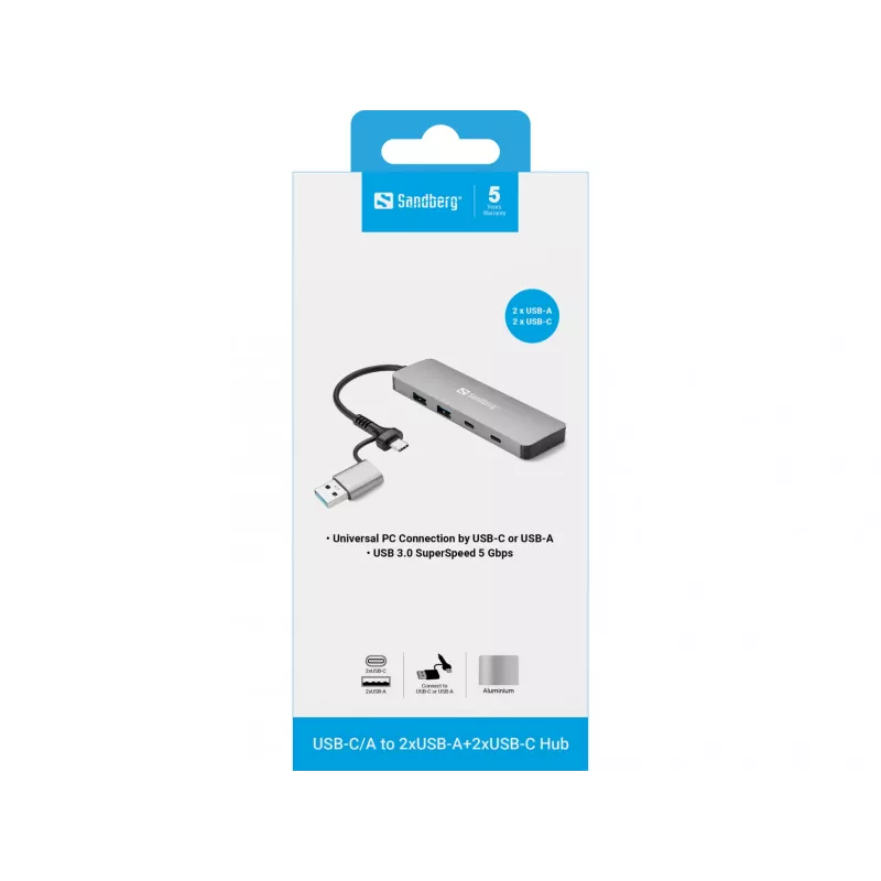 Hub Sandberg USB-C/A a 2xUSB-A+2xUSB-C