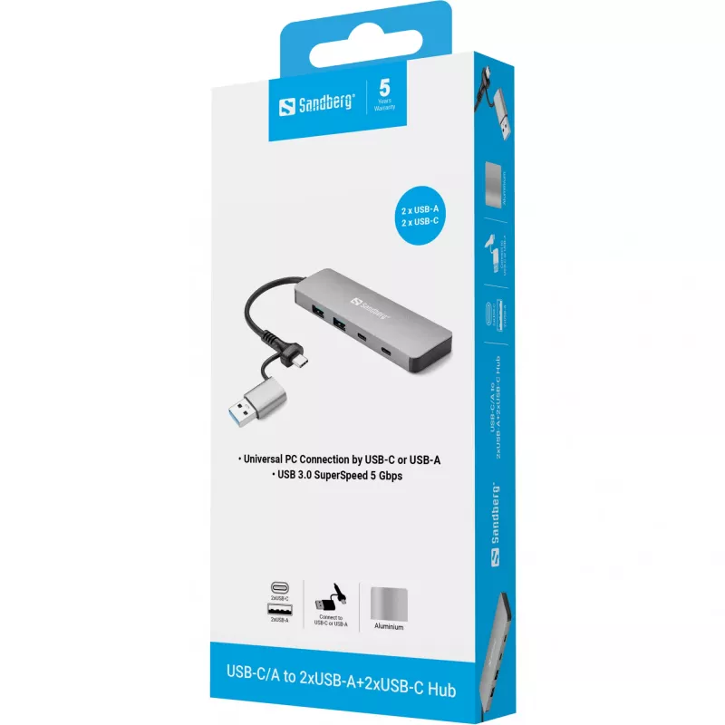 Hub Sandberg USB-C/A a 2xUSB-A+2xUSB-C