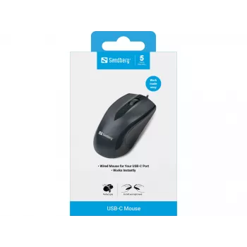 Mouse USB-C Sandberg, ambidestro, ottico, USB Type-C, 1200 DPI, nero