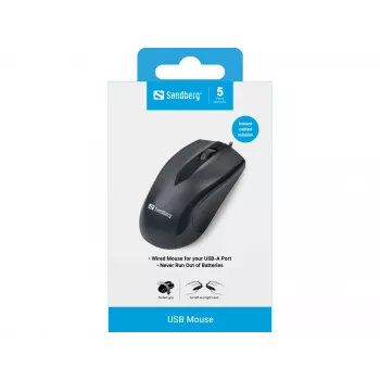 Mouse USB Sandberg, per destrorsi, ottico, USB Type-A, 1200 DPI, nero
