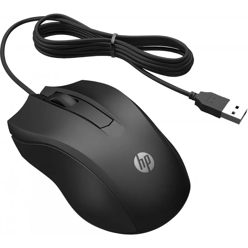 Mouse cablato HP 100, ambidestro, ottico, USB Type-A, 1600 DPI, nero