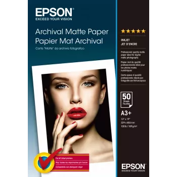 Epson Archival Matte Paper, DIN A3+, 189 g/m², 50 fogli, stampa inkjet, A3+ (330x483 mm), opaco, 50 fogli, 192 g/m², bianco