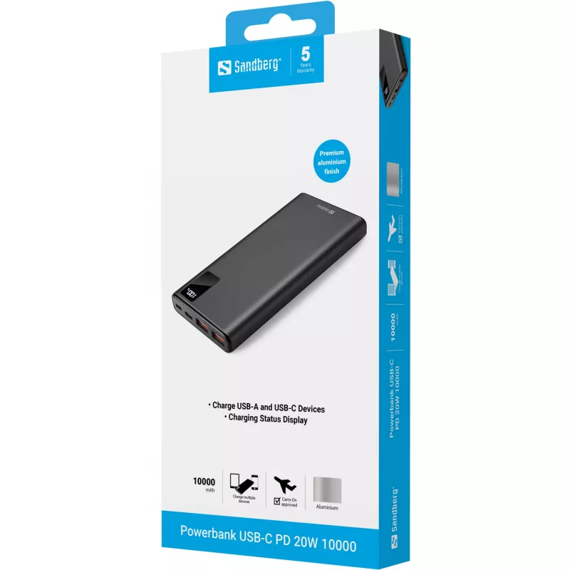 Batteria portatile Sandberg Powerbank USB-C PD 20W 10000, 10000 mAh