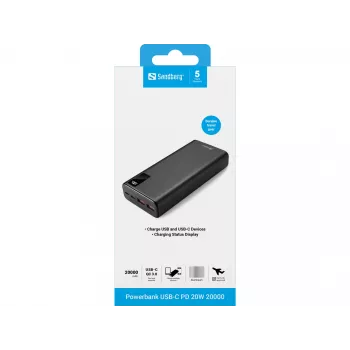 Batteria portatile Sandberg Powerbank USB-C PD 20W 20000, 20000 mAh