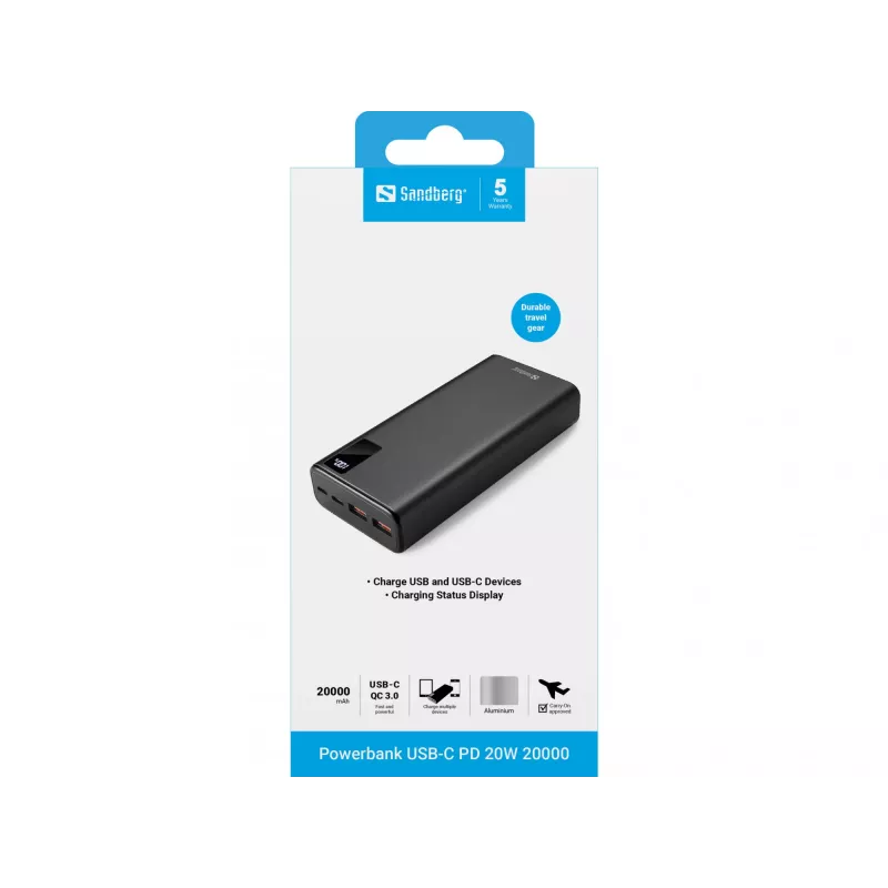 Batteria portatile Sandberg Powerbank USB-C PD 20W 20000, 20000 mAh