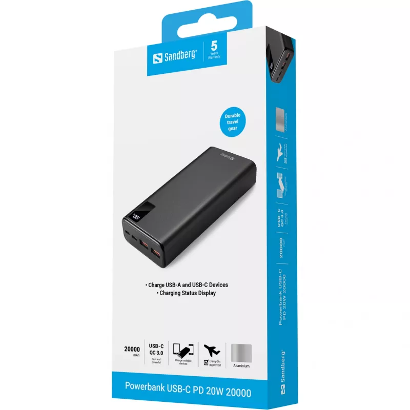Batteria portatile Sandberg Powerbank USB-C PD 20W 20000, 20000 mAh