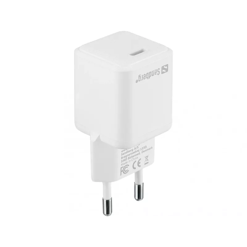 Caricabatterie AC Sandberg USB-C PD20W EU, per interni, AC, 5 V, 3 A, bianco