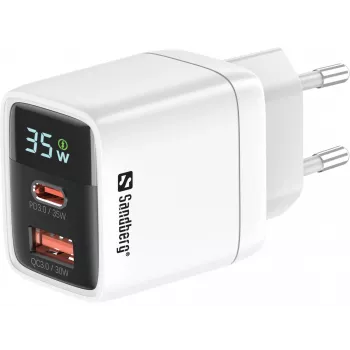 Caricabatterie Sandberg 2in1 1xUSB-C 1xUSB 35W per interni AC universale