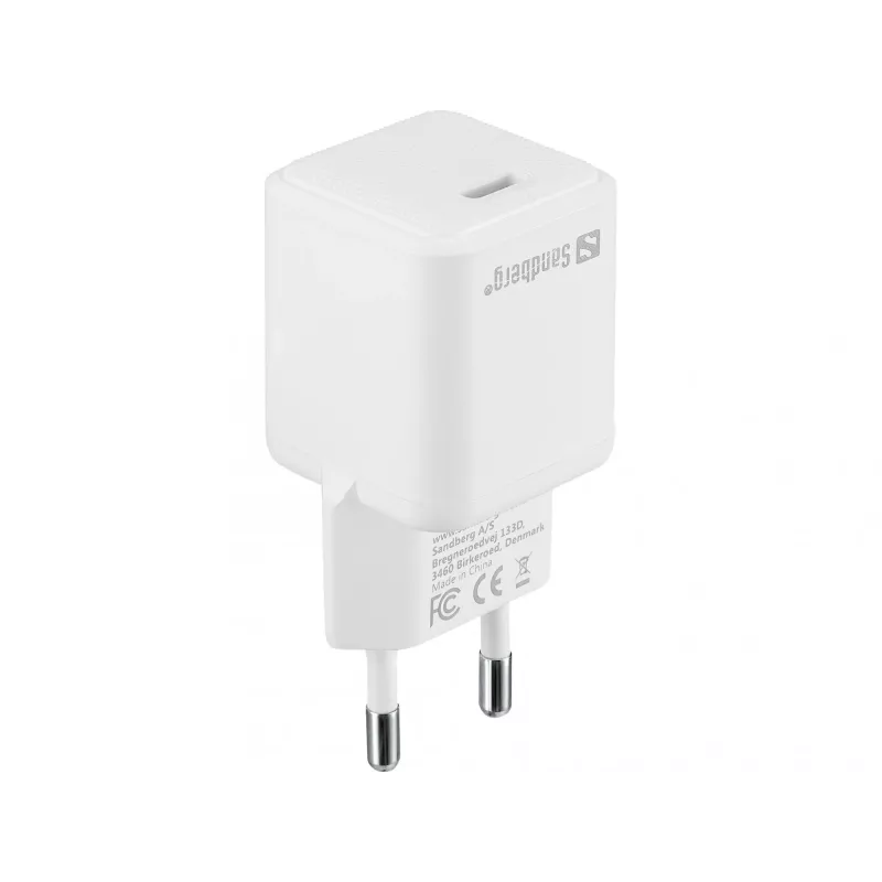 Caricabatterie AC Sandberg USB-C PD20W SAVER, per interni, AC, 12 V, 3 A, bianco