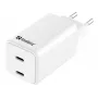 Caricabatterie AC Sandberg Dual USB-C PD65W EU, per interni, AC, 20 V, 3,25 A, bianco