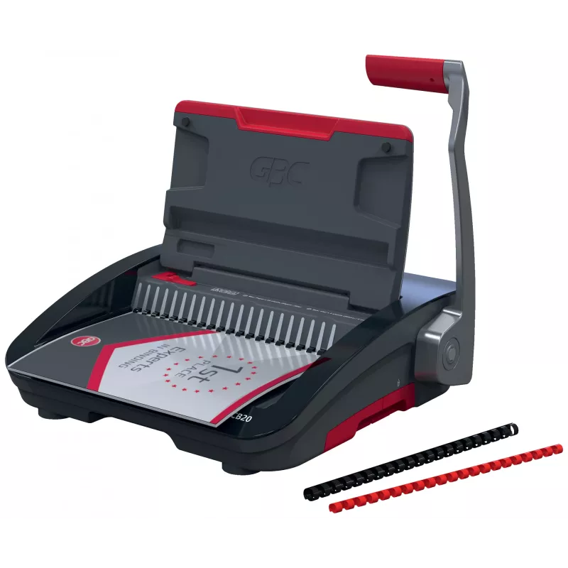 GBC CombBind CB20 rilegatrice a pettine in plastica, nero/argento/rosso