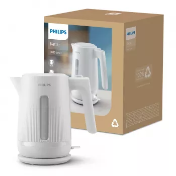 Philips Serie 3000 bollitore, 1,7 l, 2200 W, bianco, plastica, protezione contro il surriscaldamento, senza filo