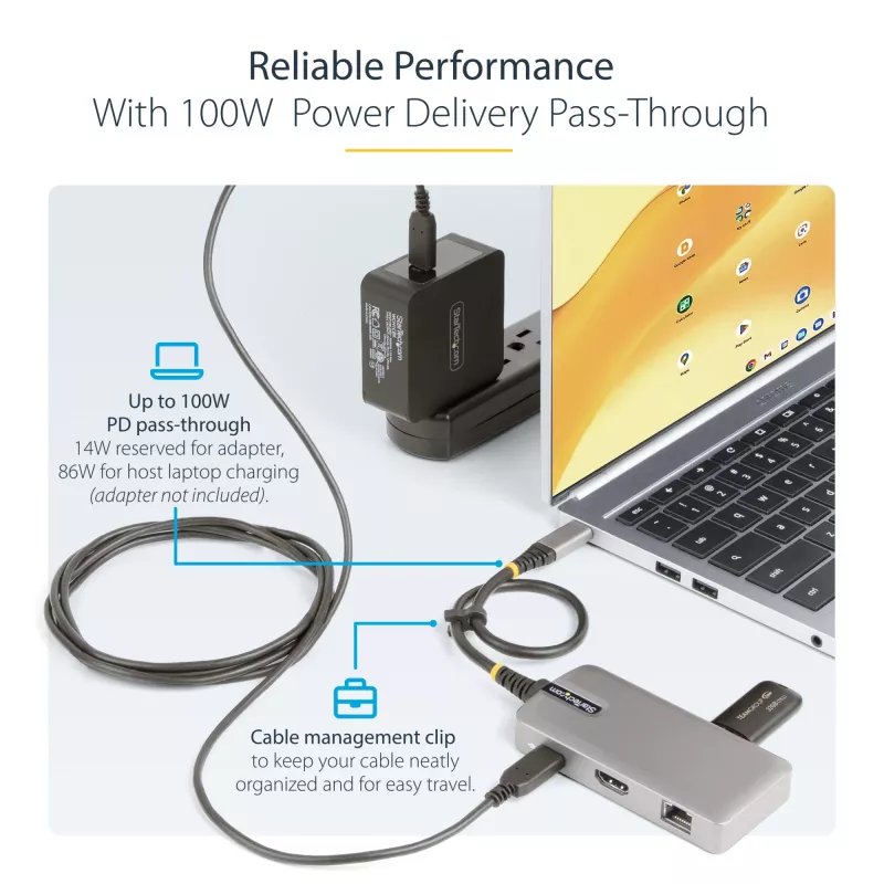 StarTech.com Adattatore multiporta USB-C – HDMI 4K 60Hz – HDR – hub USB 3.0 a 2 porte 5Gbps – Power Delivery pass-through 100W – GbE – certificato Works with Chromebook – Windows/macOS