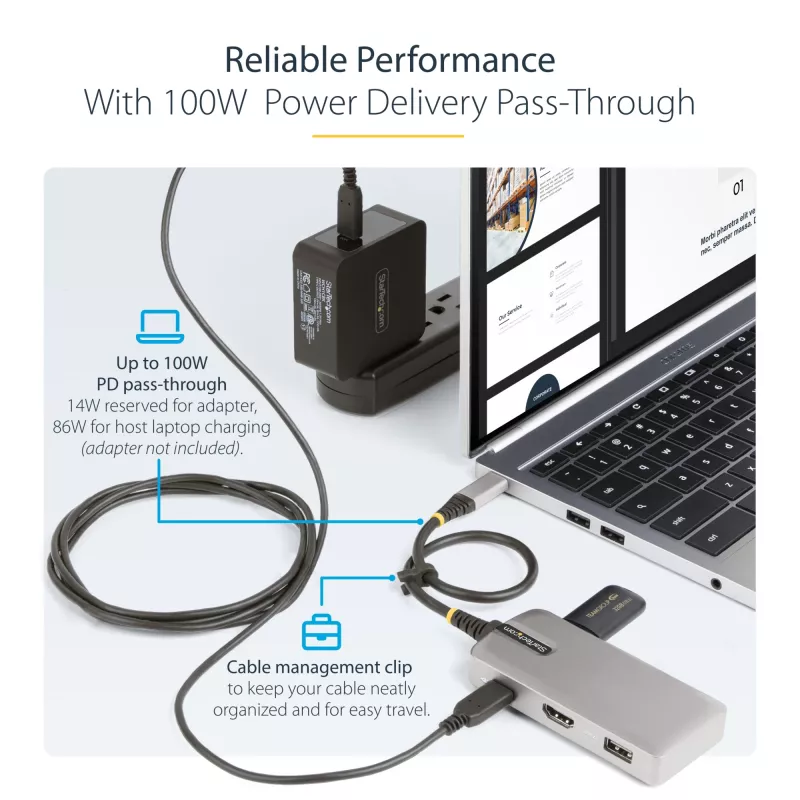 StarTech.com adattatore multiporta USB-C - 4K 60Hz HDMI con HDR - hub USB a 3 porte - 100W Power Delivery pass-through - certificato Works With Chromebook - Windows/macOS/iPadOS/Android™