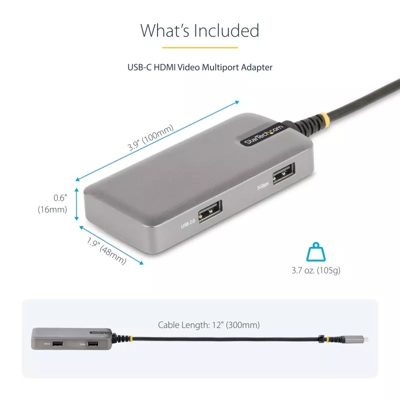 StarTech.com adattatore multiporta USB-C - 4K 60Hz HDMI con HDR - hub USB a 3 porte - 100W Power Delivery pass-through - certificato Works With Chromebook - Windows/macOS/iPadOS/Android™