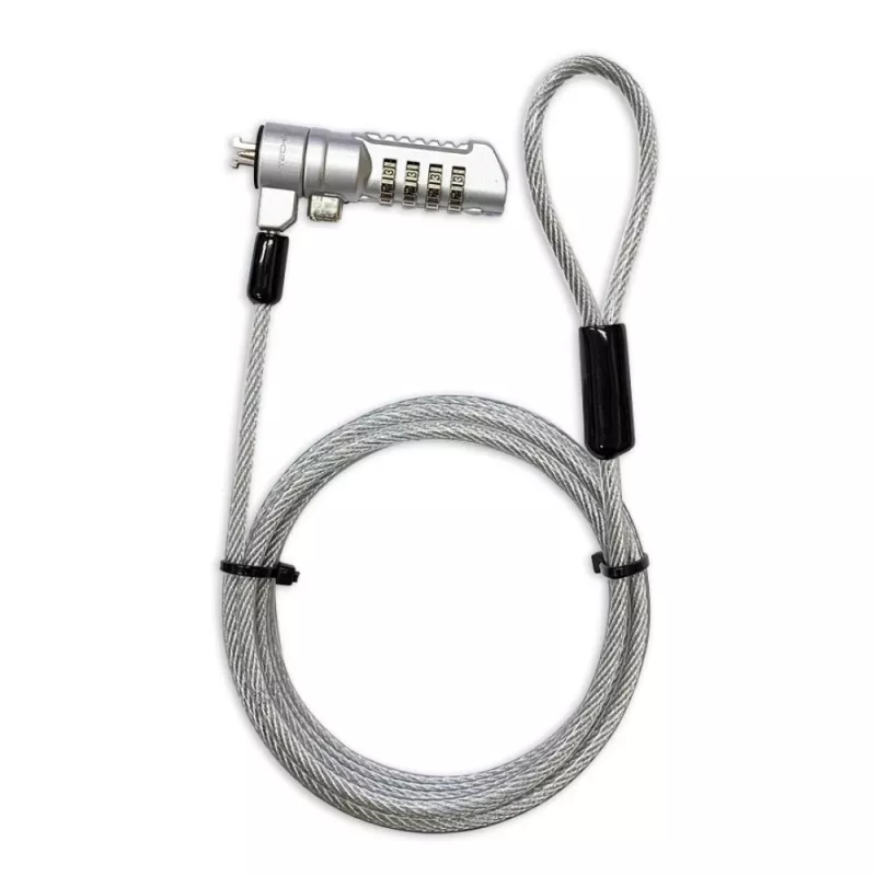 Techly lucchetto di sicurezza a combinazione per notebook per slot Nano, 1,8 m, lucchetto a combinazione, metallo, acciaio, argento