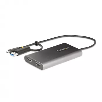 StarTech.com adattatore USB-C a doppio HDMI – USB-C o A a 2x HDMI – 4K 60Hz – 100W Power Delivery Pass-Through – cavo integrato da 30 cm (1ft) – convertitore USB-HDMI multi-monitor per laptop – TAA
