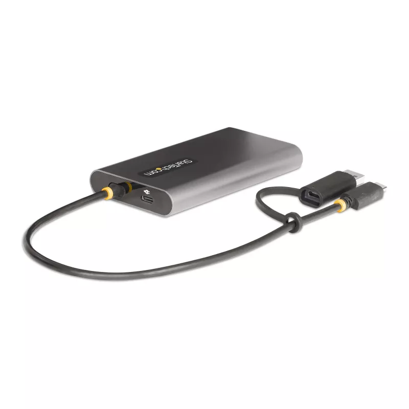 StarTech.com adattatore USB-C a doppio HDMI – USB-C o A a 2x HDMI – 4K 60Hz – 100W Power Delivery Pass-Through – cavo integrato da 30 cm (1ft) – convertitore USB-HDMI multi-monitor per laptop – TAA