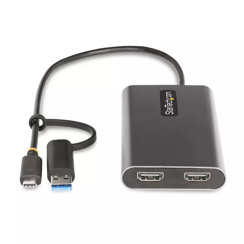 StarTech.com adattatore USB-C a doppio HDMI – USB-C o A a 2x HDMI – 4K 60Hz – 100W Power Delivery Pass-Through – cavo integrato da 30 cm (1ft) – convertitore USB-HDMI multi-monitor per laptop – TAA