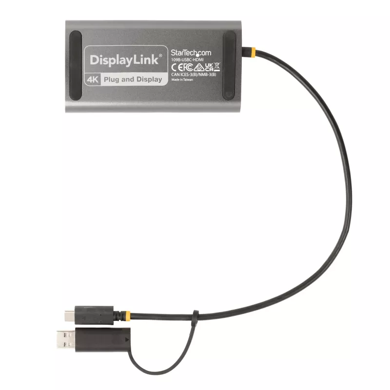 StarTech.com adattatore USB-C a doppio HDMI – USB-C o A a 2x HDMI – 4K 60Hz – 100W Power Delivery Pass-Through – cavo integrato da 30 cm (1ft) – convertitore USB-HDMI multi-monitor per laptop – TAA